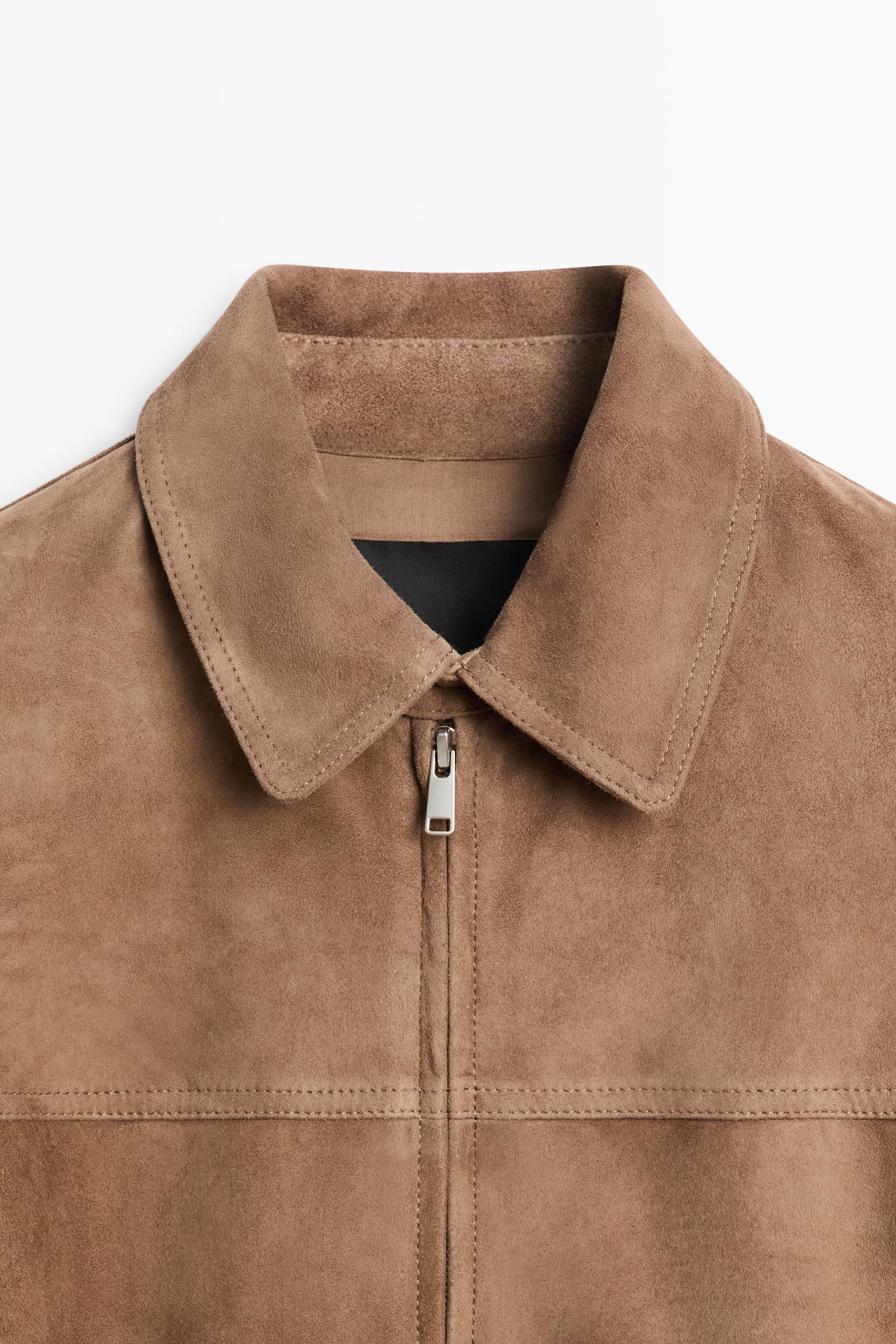 Blouson bomber en cuir daim